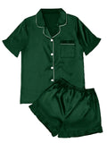 Set pijama satinată Vasha Green Ruffle